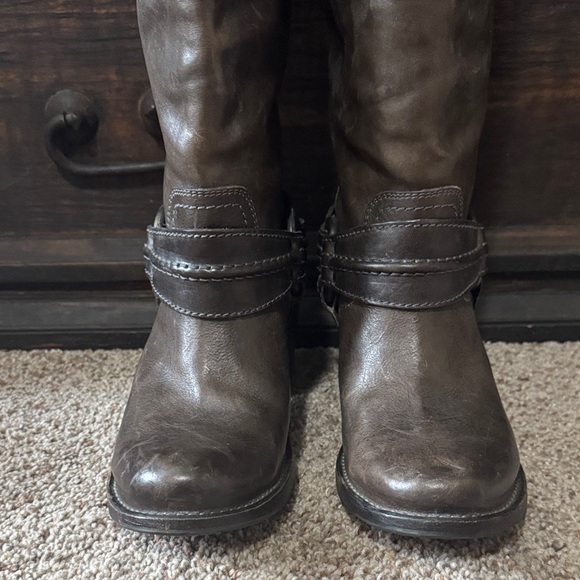 Frye Rich Brown Leather Boots with Strap Detail - Picture 3 of 16